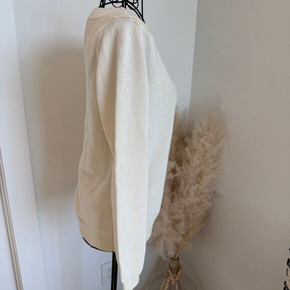 Massimo Dutti Cream Knit Cotton Pullover Sweater Back Gold Buttons Small -Luxury - Picture 2 of 6